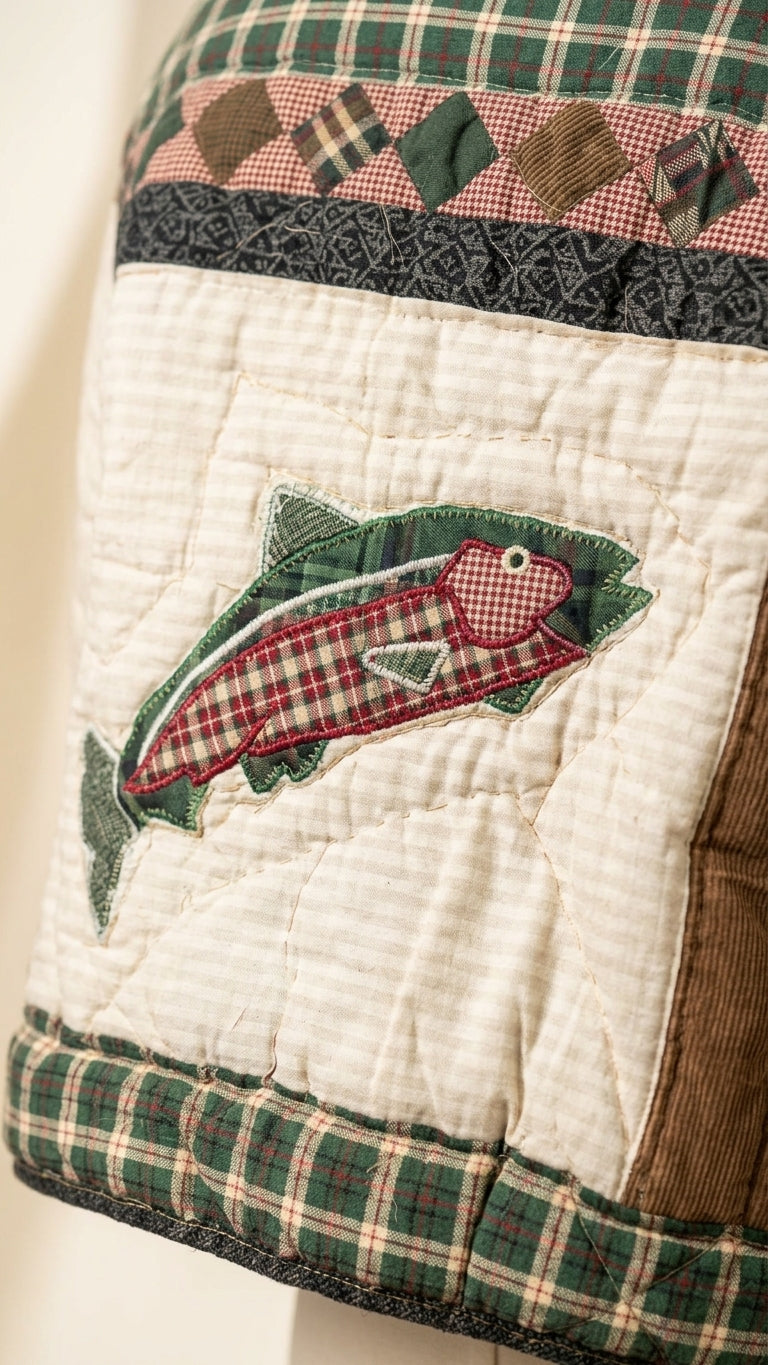 Patchwork Quilted Cropped Jacket with Fish Applique