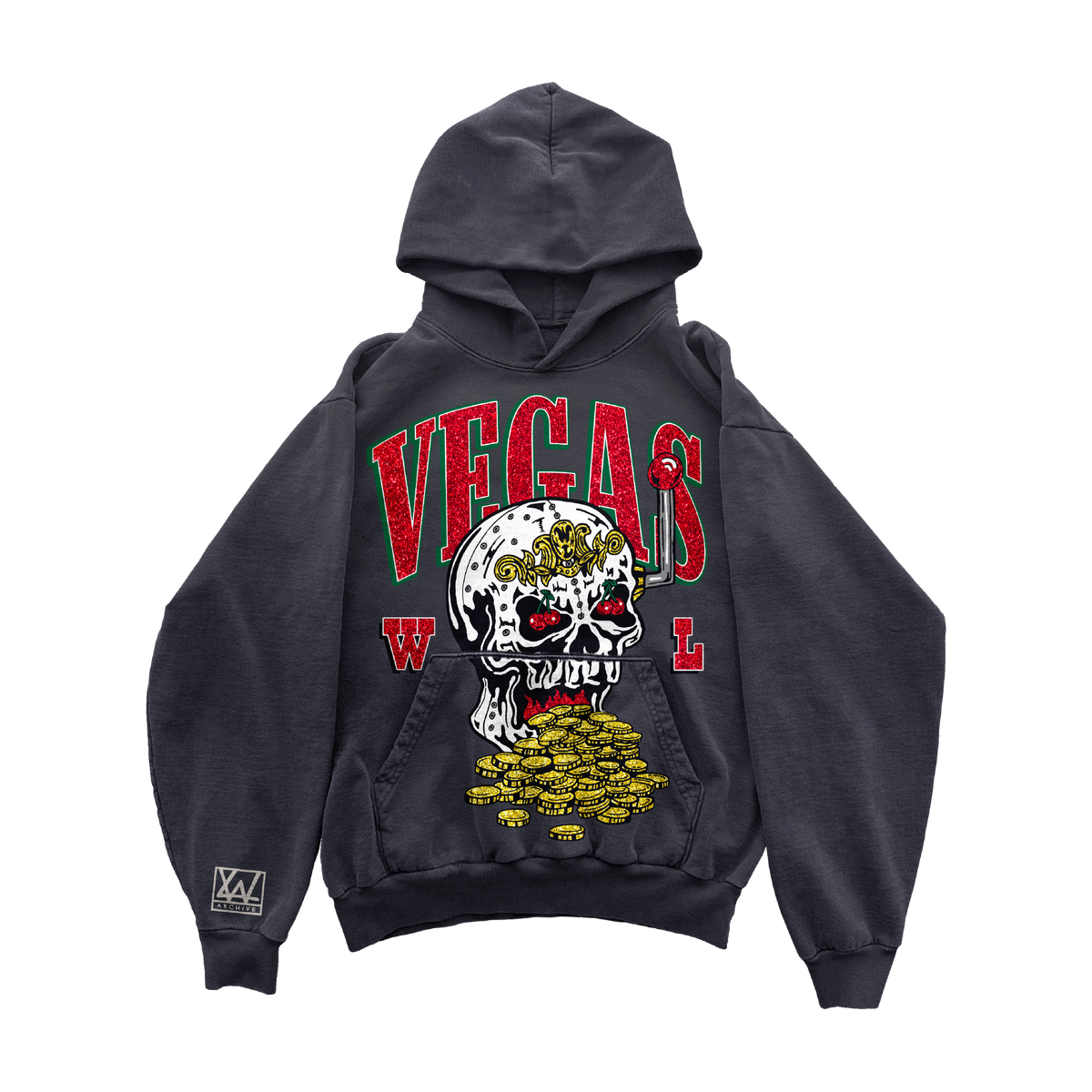 Skull Slot Bling Bling Hoodie - Vintage Black