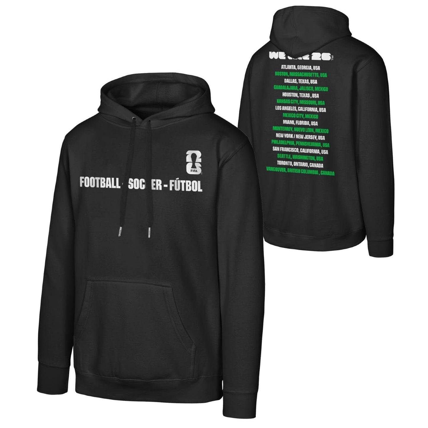 World Cup 2026 Host Cities Futbol Black Hoodie