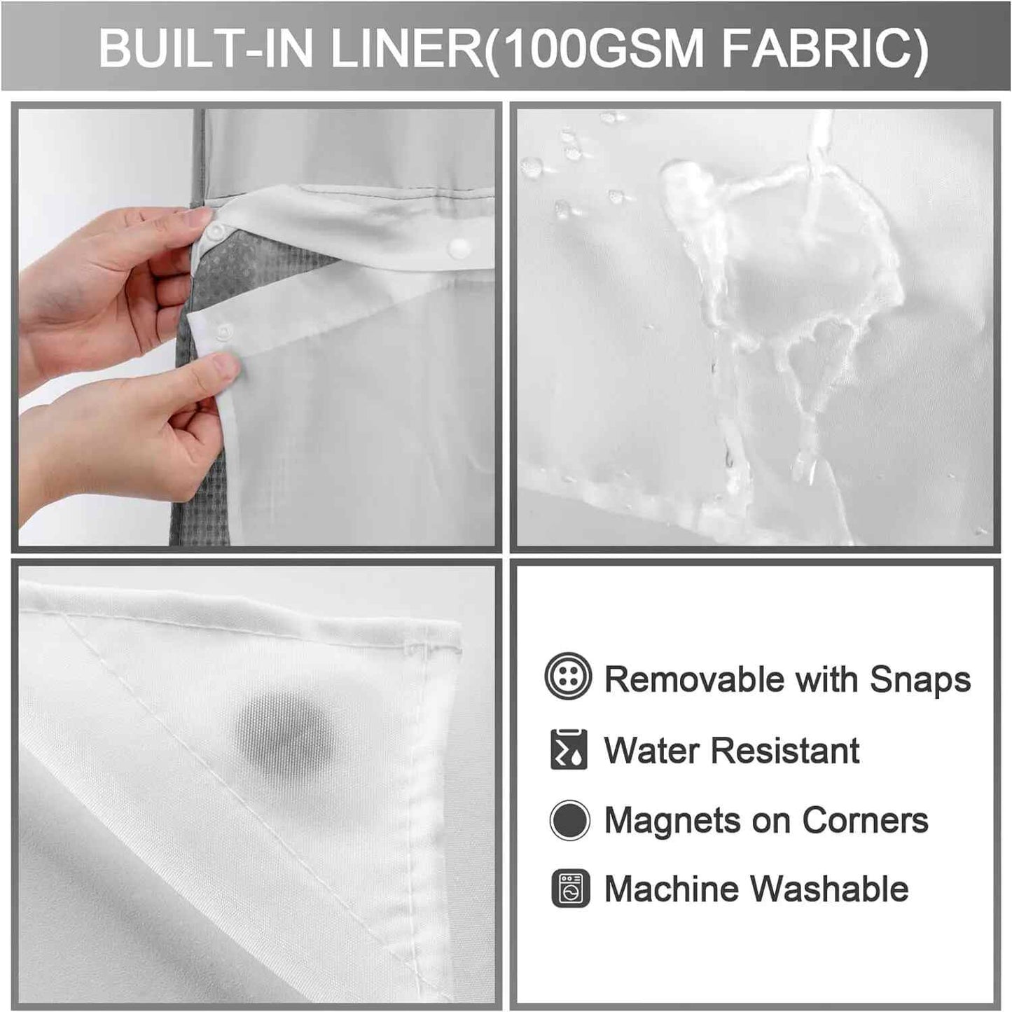 Hookless Double-Layer Shower Curtain with Snap-In Liner