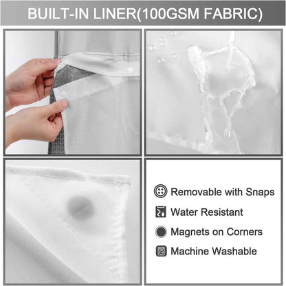 Hookless Double-Layer Shower Curtain with Snap-In Liner