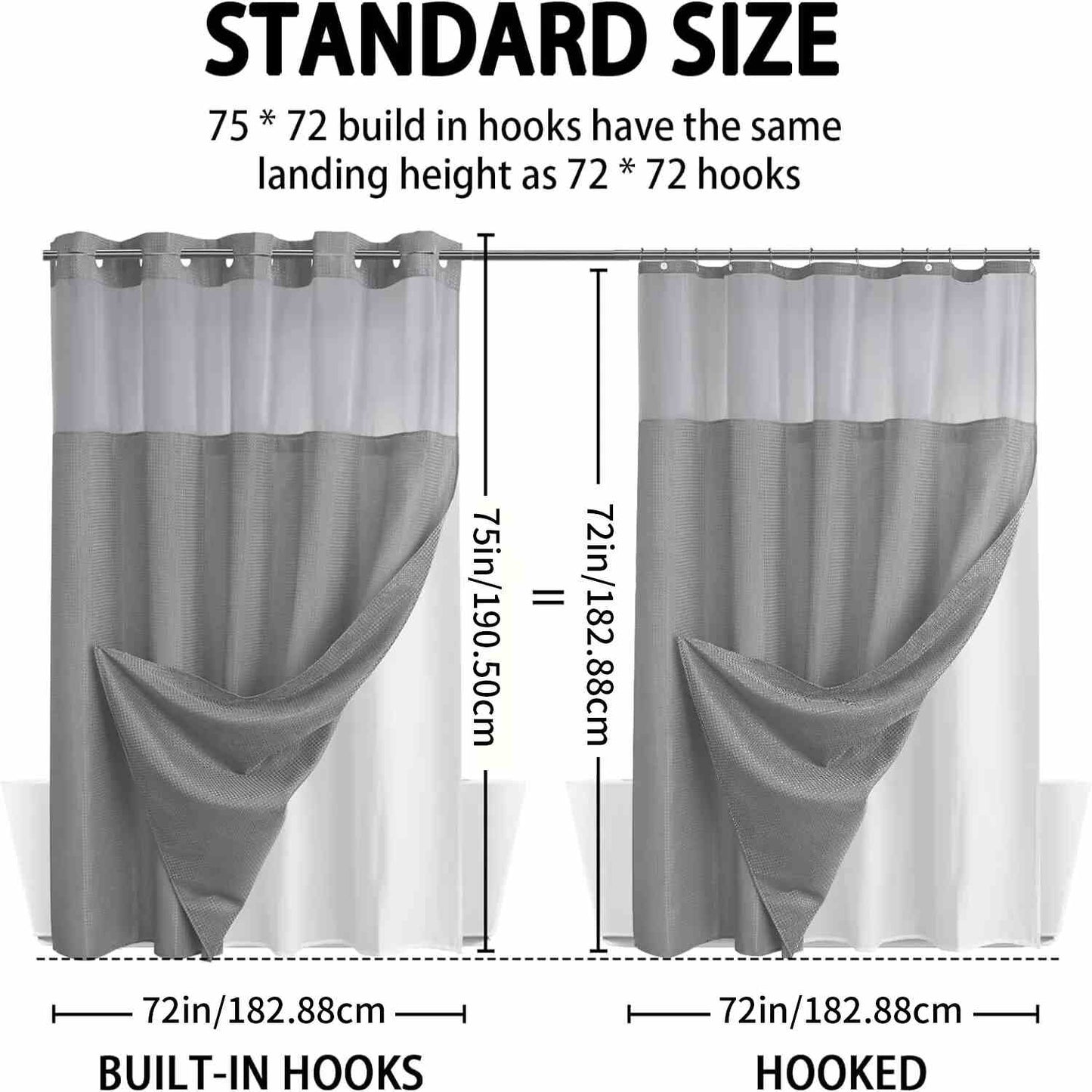 Hookless Double-Layer Shower Curtain with Snap-In Liner