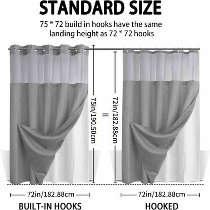 Hookless Double-Layer Shower Curtain with Snap-In Liner