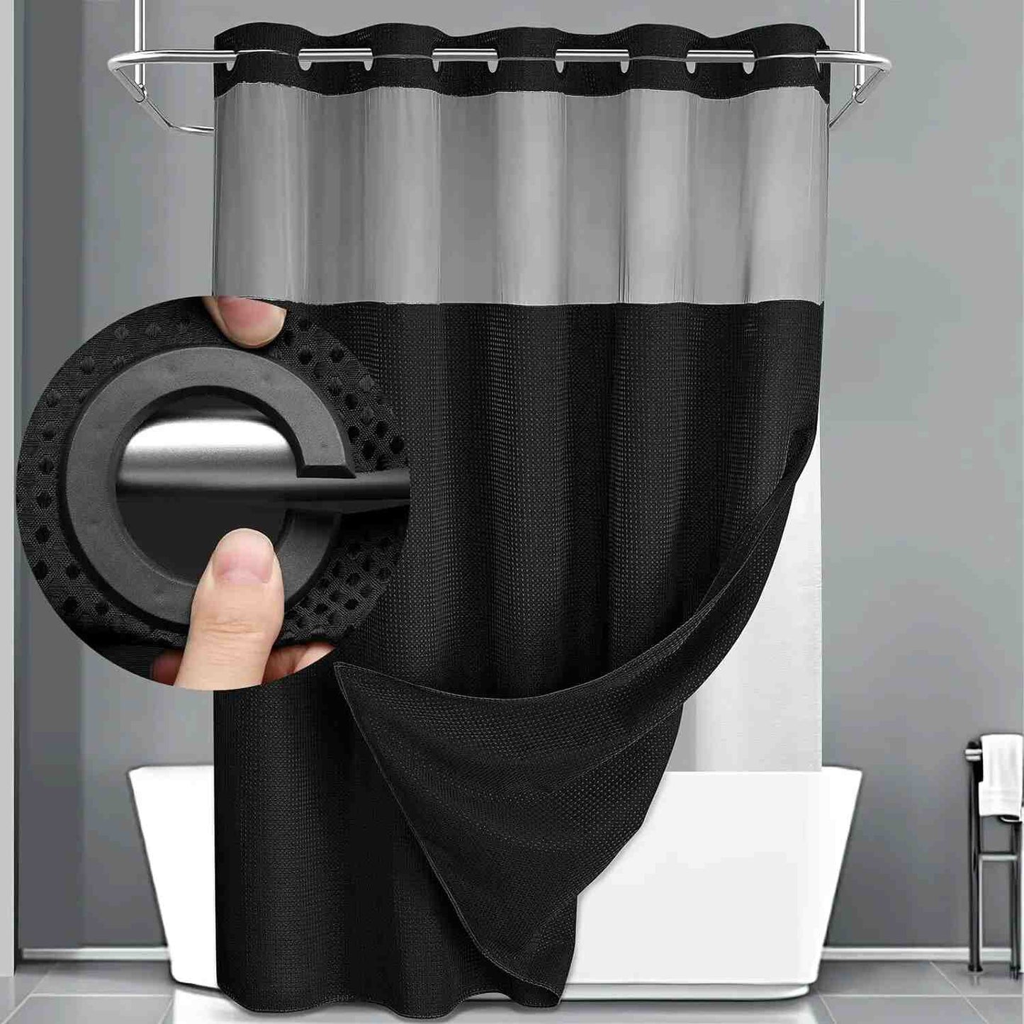 Hookless Double-Layer Shower Curtain with Snap-In Liner