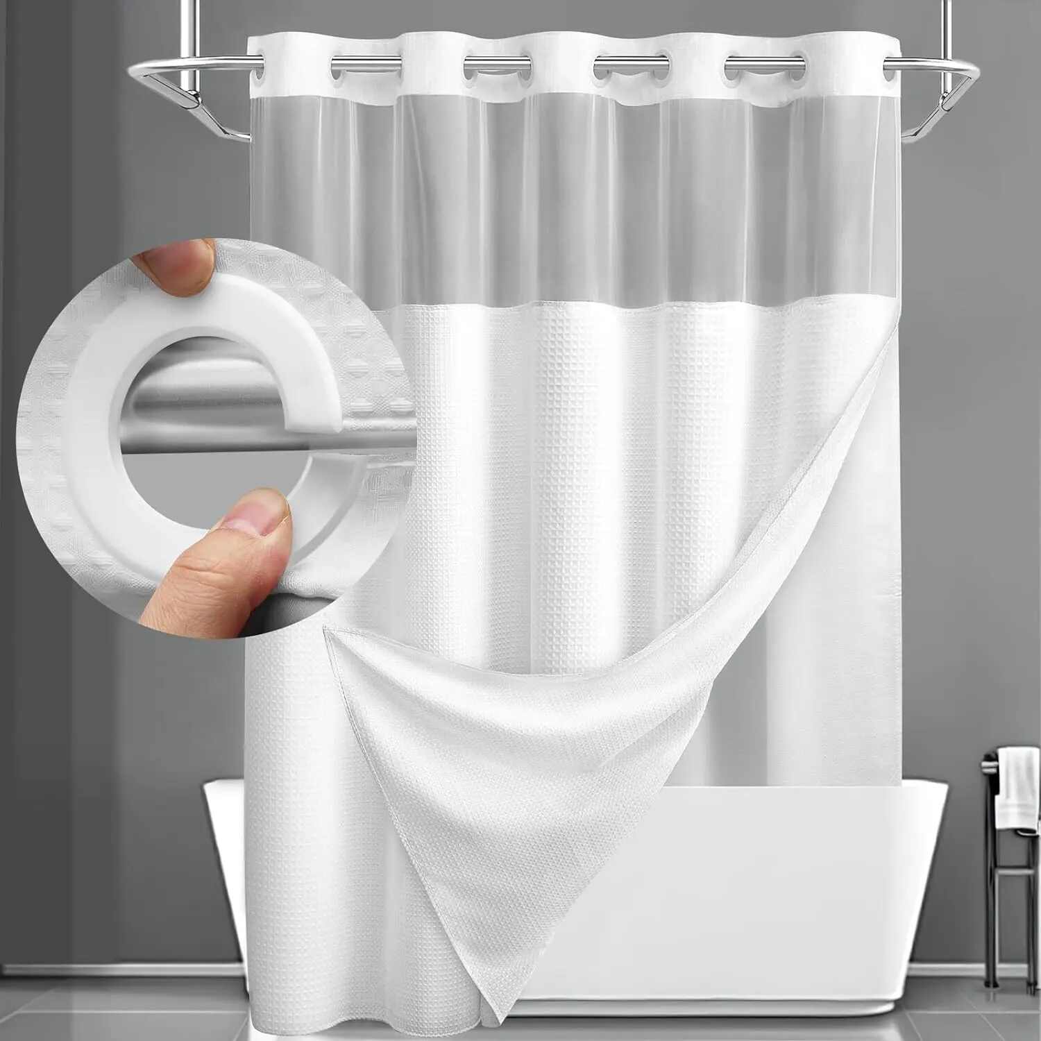 Hookless Double-Layer Shower Curtain with Snap-In Liner