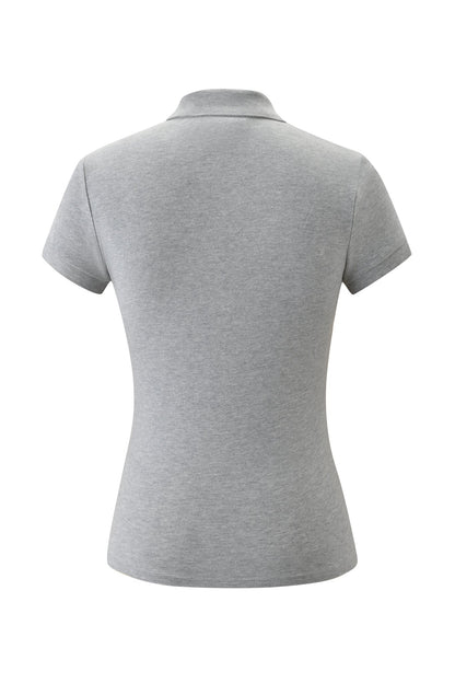 Grey Fitted Short Sleeve Polo Top