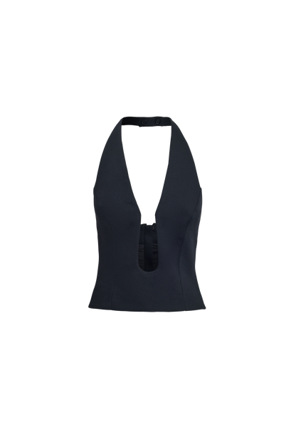Black Low Cut Halter Top