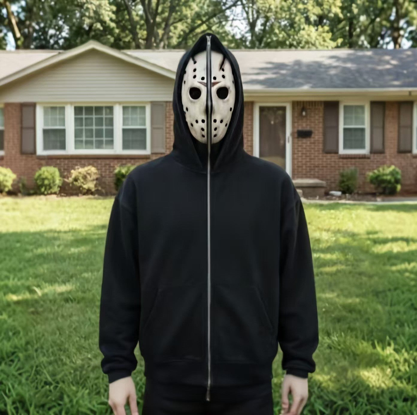 Halloween Mask Graphic Zip-Up Hoodie - Hockey Mask