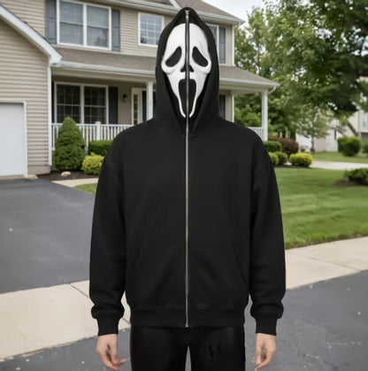 Halloween Mask Graphic Zip-Up Hoodie - Scream Mask