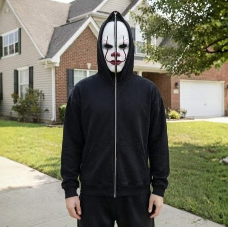 Halloween Mask Graphic Zip-Up Hoodie - Split Smile Mask