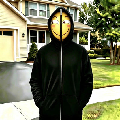 Halloween Mask Graphic Zip-Up Hoodie - Yellow Smile Mask