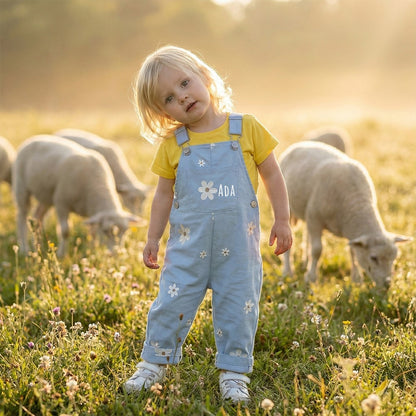 Personalized Baby Embroidered Flower Overalls