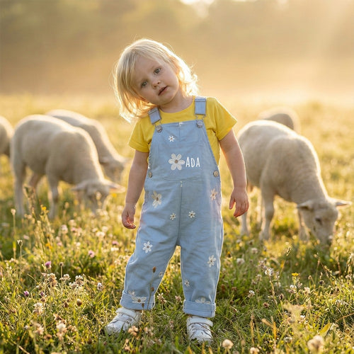 Personalized Baby Embroidered Flower Overalls