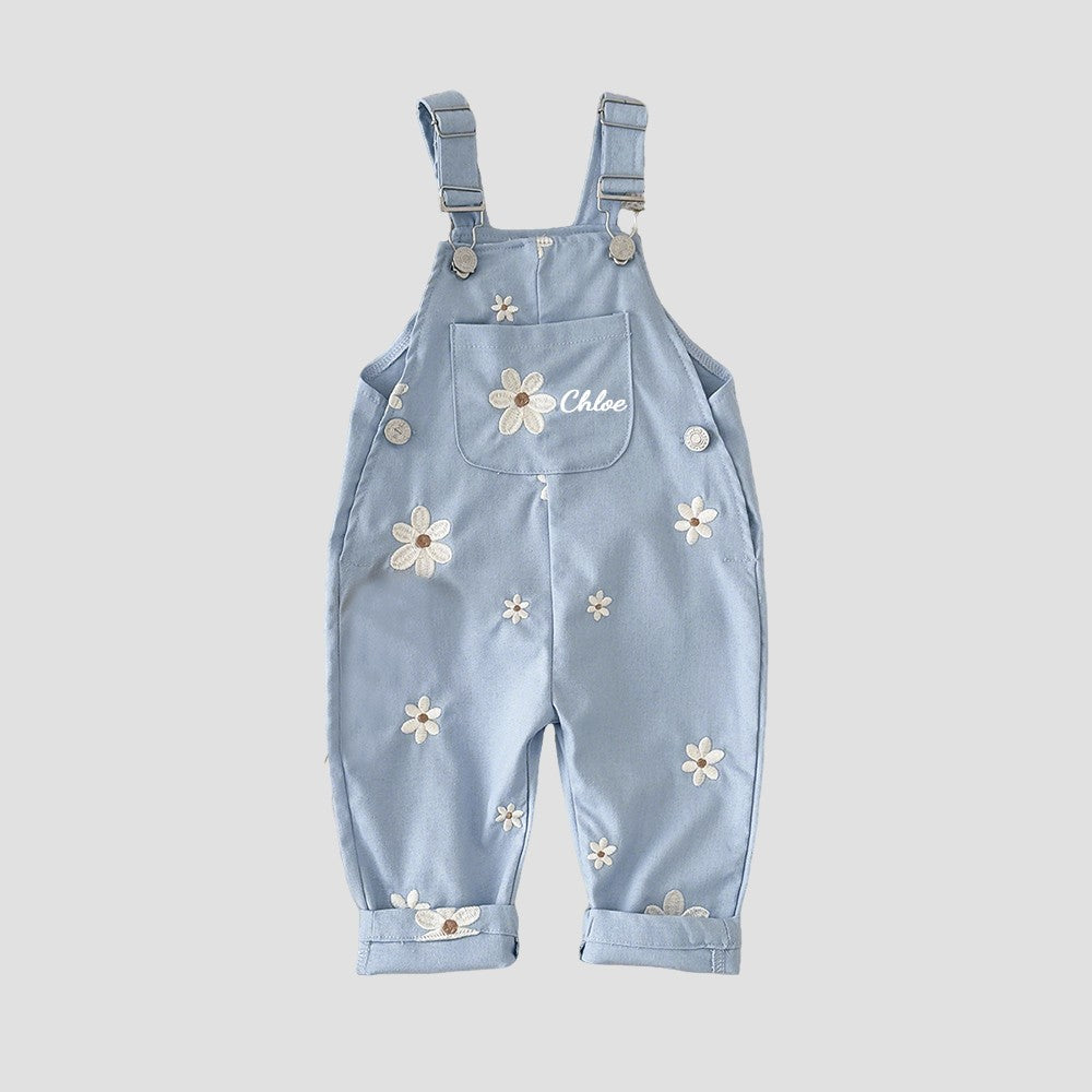 Personalized Baby Embroidered Flower Overalls