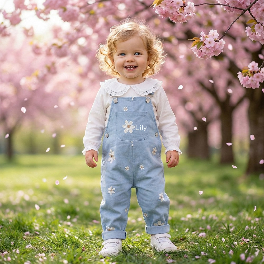 Personalized Baby Embroidered Flower Overalls
