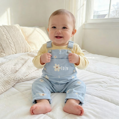 Personalized Baby Embroidered Flower Overalls