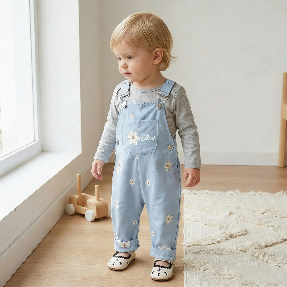 Personalized Baby Embroidered Flower Overalls
