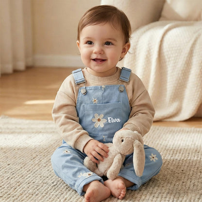 Personalized Baby Embroidered Flower Overalls